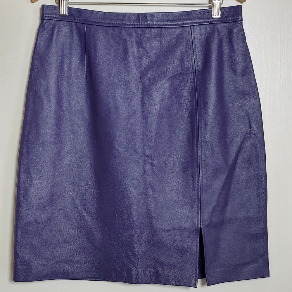 Vintage Tower Hill Women's Purple Leather Jacket Skirt Suit - Picture 8 of 11